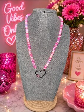 Pink Heart Pendant Beaded Necklace - Women Fashion Jewelry NWOT